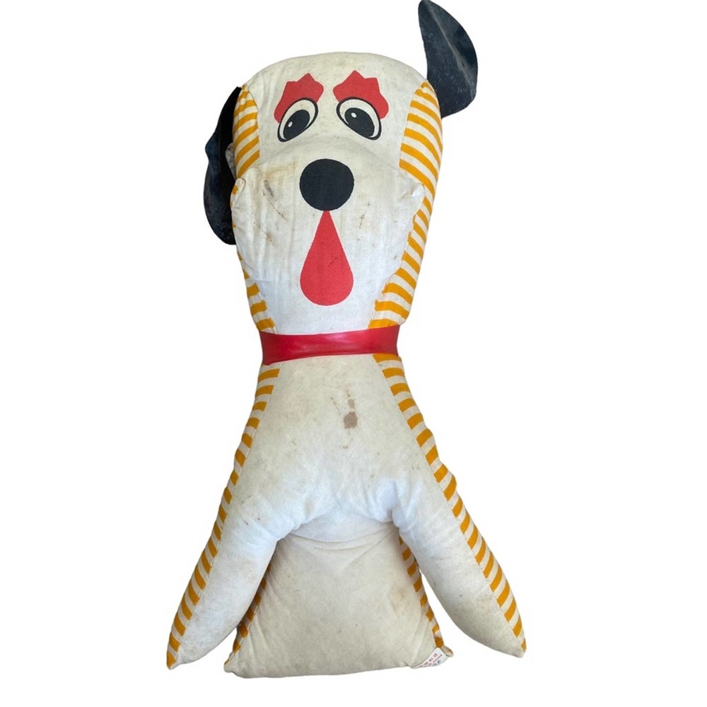 Vintage Stuffed Dog Carnival State Fair Prize Plastic Ears Collar Droopy Plush